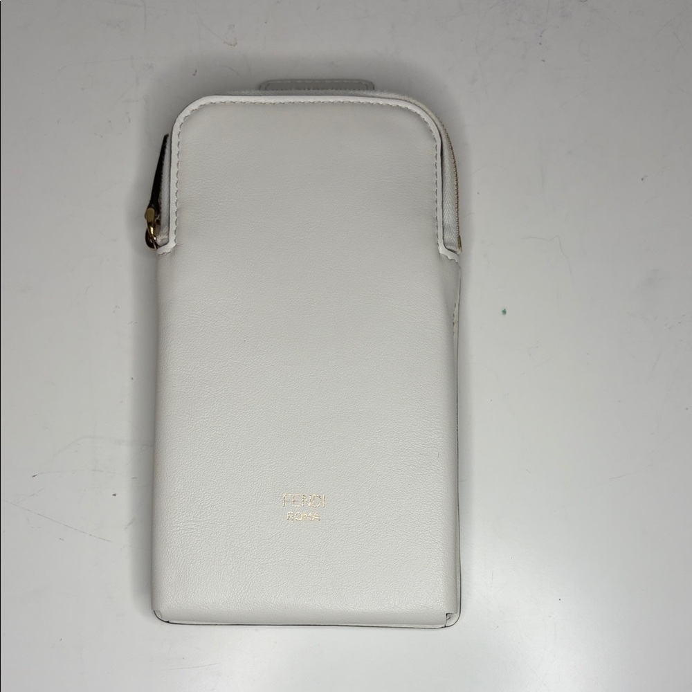 FENDI vitello grace call pocket strap you white Leather Phone Pouch